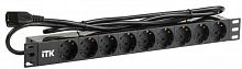 Блок розеток 9 мест PDU (немец. станд.) DIN 49440 ПВХ профиль 1U шнур 2м; вилка IEC 320 C14; черн. ITK PH22-9D2-P