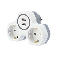 Двойник электрический 16А с заземл. и защ. шторки + 2 USB порта 24А бел. Rexant 11-1089